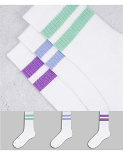 Набор из 3 пар разноцветных и белых носков в полоску из органического хлопка Eleven Weekday