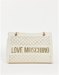 Стеганая сумка тоут цвета слоновой кости с логотипом Love moschino