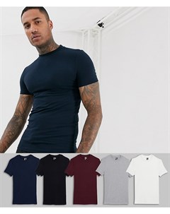 Комплект из 5 облегающих футболок с добавлением органического хлопка и с круглым вырезом Asos design