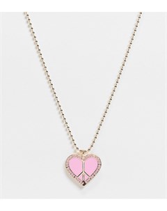 Золотистое ожерелье с розовой эмалевой подвеской в форме сердца и символа мира Inspired Reclaimed vintage