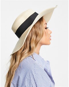 Соломенная широкополая шляпа с контрастной лентой бежевого цвета Svnx