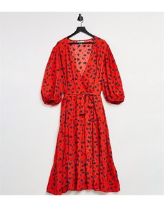 Чайное платье миди красного цвета с цветочным принтом Glamorous curve