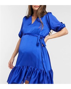 Ярко синее атласное платье миди с баской Blume maternity
