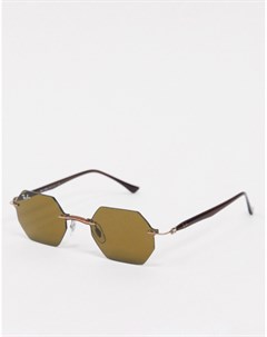 Узкие солнцезащитные очки с коричневыми шестиугольными линзами без оправы Ray-ban®
