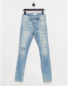Выбеленные джинсы скинни из смесового органического хлопка с рваной отделкой Topman
