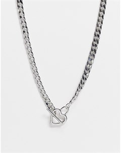 Серебристое короткое ожерелье цепочка с крупными звеньями и Т образной застежкой с сердечком Asos design