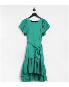 Атласное платье миди цвета зеленый нефрит с оборкой по нижнему краю Blume maternity