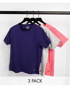 Набор из 3 футболок с круглым вырезом розового светло серого меланжевого и темно синего цвета Lyle & scott bodywear
