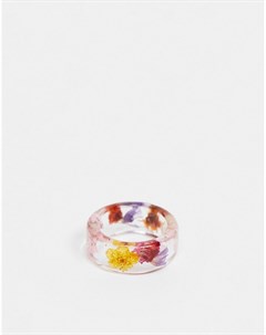 Кольцо из пластика и прозрачного каучука с ярким цветочным узором Asos design