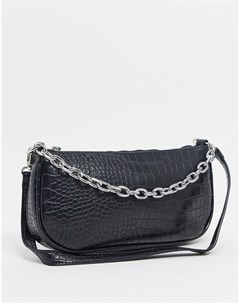 Черная сумка на плечо в стиле 90 х с эффектом крокодиловой кожи и цепочкой London My accessories