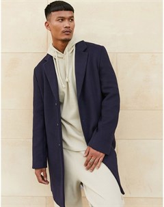 Темно синее пальто из ткани с добавлением шерсти без подкладки Asos design
