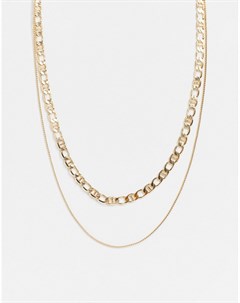Золотистое двухрядное ожерелье с комбинированными цепочками Pieces