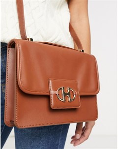 Светло коричневая сумка портфель в стиле 70 х с фурнитурой в виде трензеля Asos design