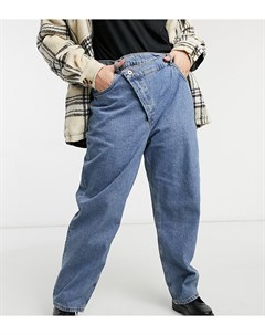 Синие выбеленные широкие джинсы в стиле 90 х с оригинальным поясом Plus x014 Collusion