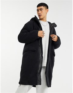 Черная удлиненная oversized куртка из искусственного меха Asos design