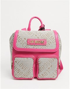 Бежево розовый жаккардовый рюкзак с двумя карманами Love moschino