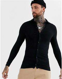 Черная облегающая рубашка из трикотажа с добавлением органического хлопка и с длинными рукавами Asos design