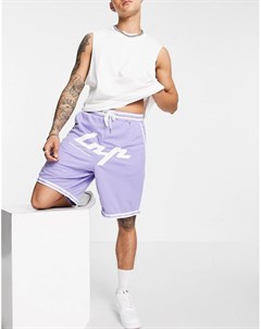 Фиолетовые шорты в стиле ретро с принтом логотипа и белой окантовкой Liquor n poker