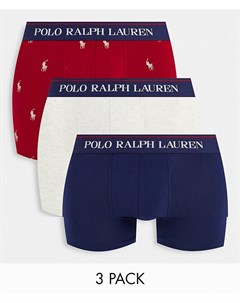 Набор из 3 боксеров брифов темно синего красного золотистого со сплошным принтом логотипа в виде нае Polo ralph lauren