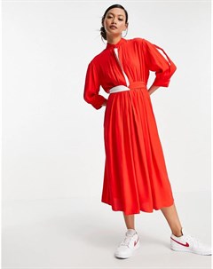 Красное платье миди с контрастной отделкой Aiden Drape French connection