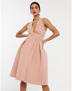 Розовое платье миди для выпускного в стиле смокинга с молнией Asos design