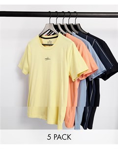 Набор из пяти футболок разных цветов с небольшим логотипом в центре Hollister