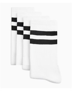 Набор из 4 пар белых носков с черным рисунком Topman