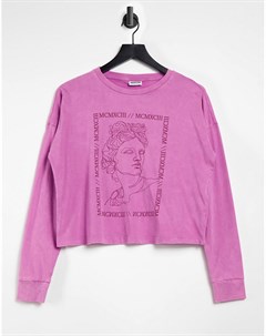 Эксклюзивная розовая футболка в стиле oversized с эффектом кислотной стирки рисунком и принтом на ру Noisy may