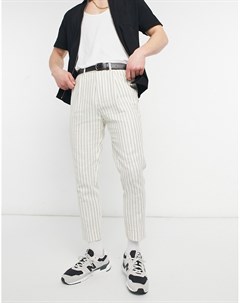 Строгие льняные брюки молочного цвета в тонкую полоску с суженными книзу штанинами Asos design