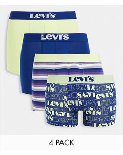Набор из 4 боксеров брифов зеленого и синего цветов однотонной окраски и с принтом в полоску Levi's®