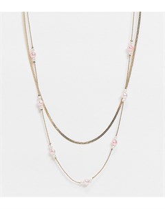 Золотистое ожерелье из цепочек в несколько рядов с розовым жемчугом Inspired Reclaimed vintage
