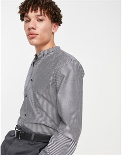 Поплиновая рубашка узкого кроя в полоску с воротником с застежкой на пуговицах French connection