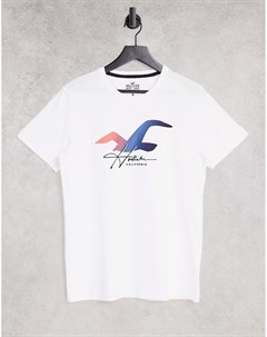 Белая футболка с логотипом в виде чайки Hollister