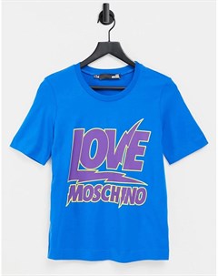 Голубая футболка с логотипом с молниями Love moschino