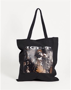 Черная сумка тоут из органического хлопка с принтом Ice T Asos design
