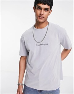 Oversized футболка серого цвета с принтом Copenhagen Topman