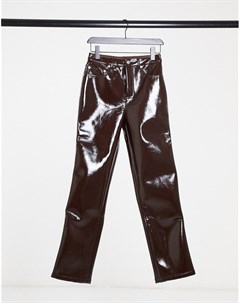 Темно бордовые прямые джинсы из винила с классической талией в стиле 90 х Asos design
