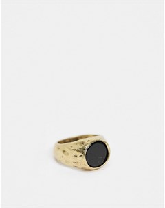 Эффектное округлое золотистое кольцо с потрескавшимся дизайном Icon brand