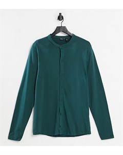 Темно зеленая трикотажная рубашка с горловиной на пуговицах из смесового органического хлопка Tall Asos design