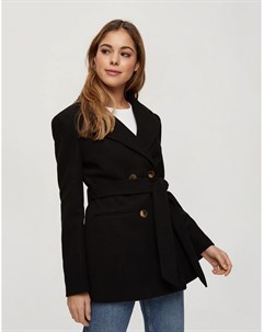 Черное пальто блейзер с поясом и пуговицами Miss selfridge
