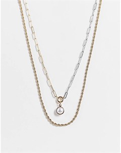 Ожерелье с цепочками золотистого и серебристого цвета в несколько рядов и с подвеской из искусственн Liars & lovers