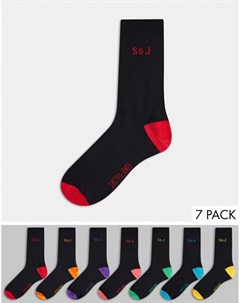 Набор из 7 пар черных носков с неоновой пяткой и носком Innis Smith & jones