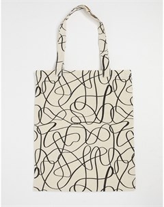 Кремово серая плотная сумка тоут с абстрактным принтом Asos design