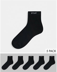 Набор из пяти пар черных с белым спортивных носков FCUK French connection