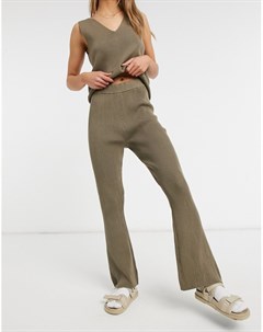Светло коричневые вязаные брюки с широкими штанинами от комплекта Vila