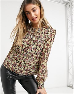 Блузка с декоративной отделкой плеч и цветочным принтом Pieces
