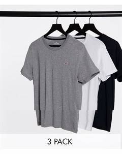 Комплект из 3 футболок с маленьким логотипом цвета белый черный серый меланжевый Hollister