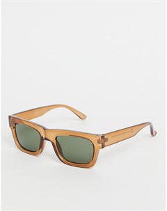Квадратные солнцезащитные очки в коричневой пластмассовой оправе с дымчатыми линзами в стиле 70 х Asos design