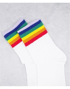 Белые носки из органического хлопка с разноцветной отделкой Alda Monki