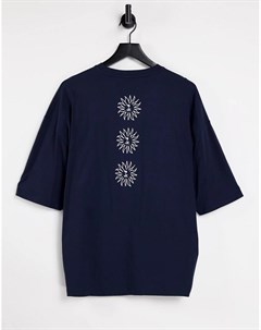 Темно синяя oversized футболка с принтом на спине Asos design